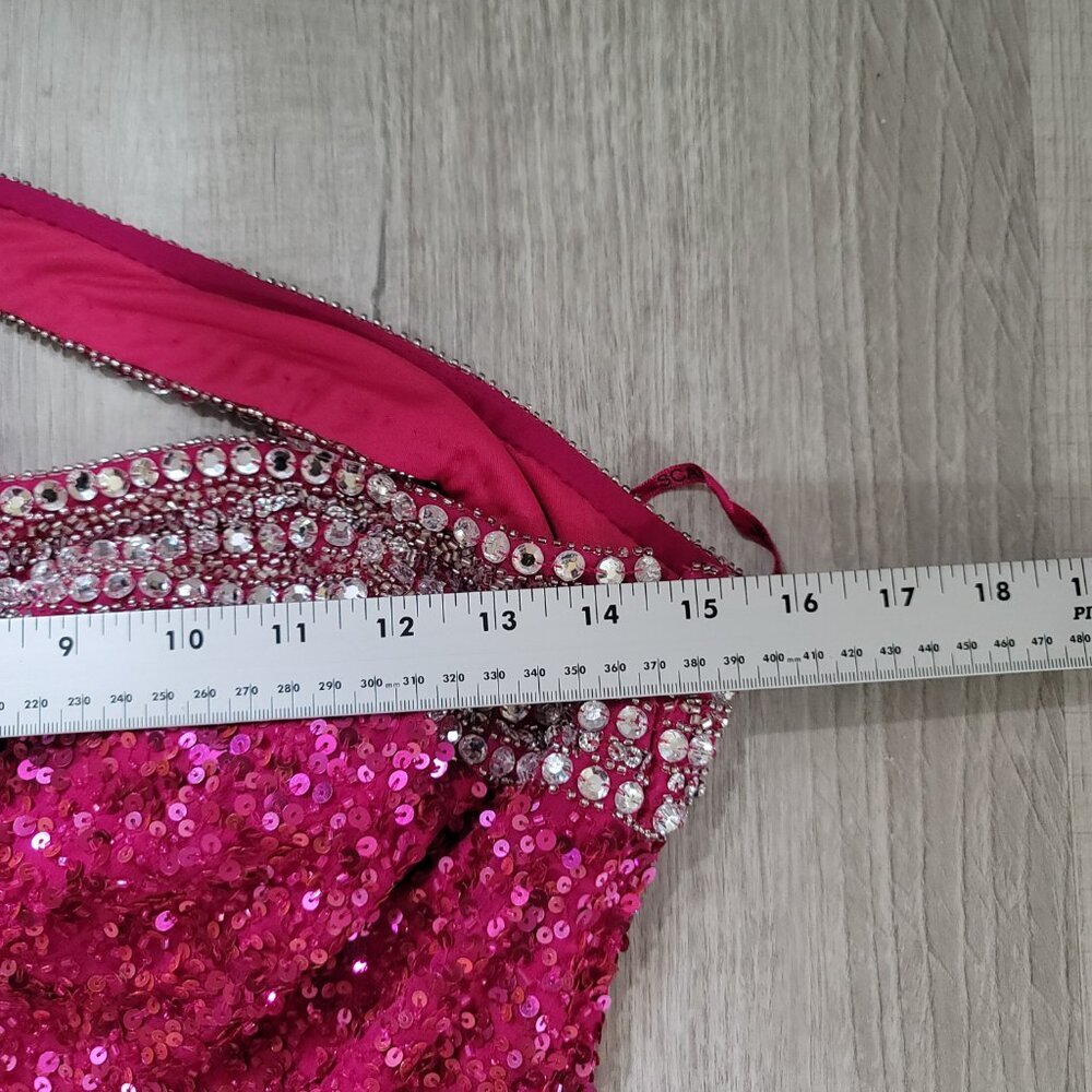 Scala Vintage Hot Pink 100% Silk Crystal Sequin Open Back Women's Gown | Size 4 - Picture 13 of 13